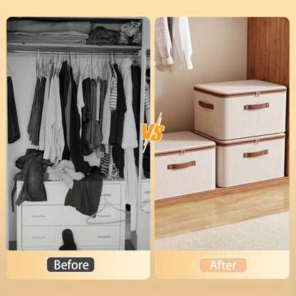 Two-Pack Foldable Fabric Storage Bins with Zipper Lids, Side Handles and Five Size Options