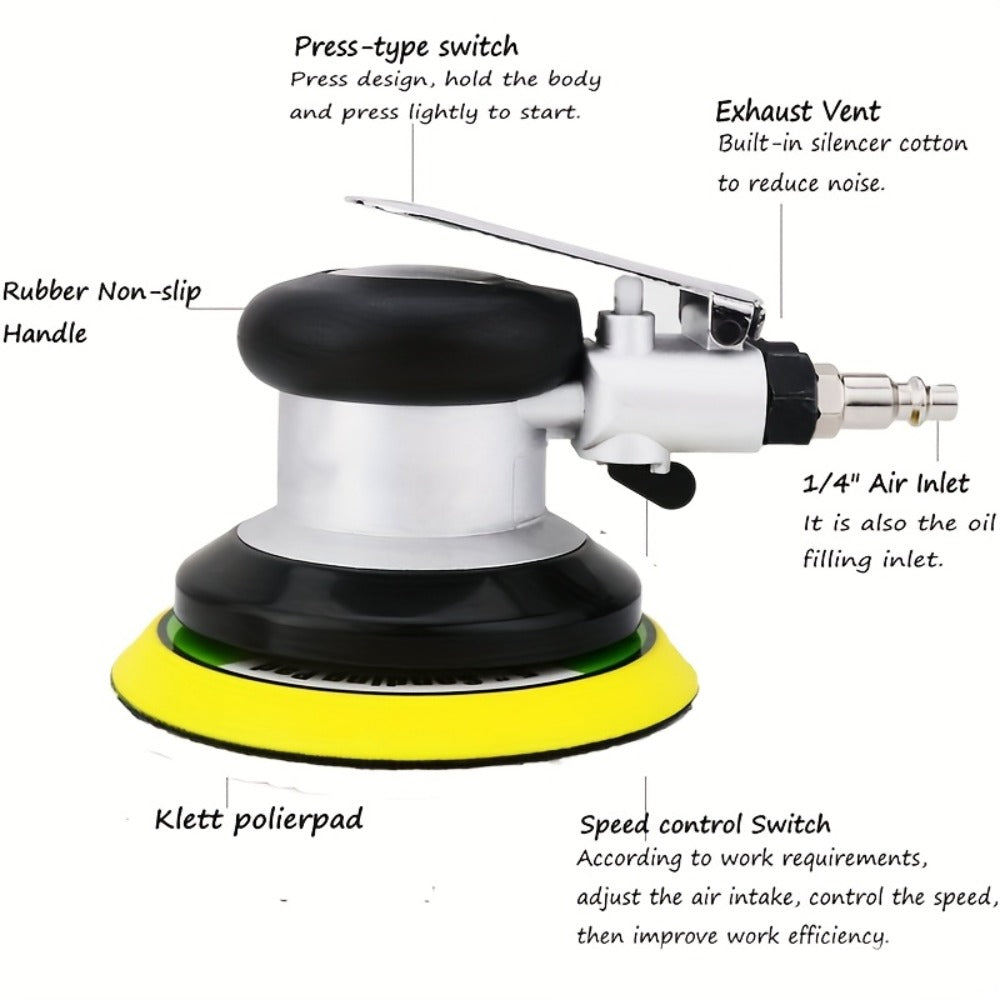 Pneumatic Random Orbit Sander 5-Inch & 6-Inch 12000RPM Dual Action Air Palm Sander for Car Paint Care Rust Removal Polishing Waxing