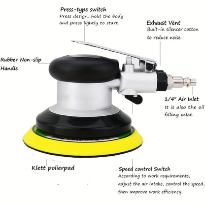 Pneumatic Random Orbit Sander 5-Inch & 6-Inch 12000RPM Dual Action Air Palm Sander for Car Paint Care Rust Removal Polishing Waxing