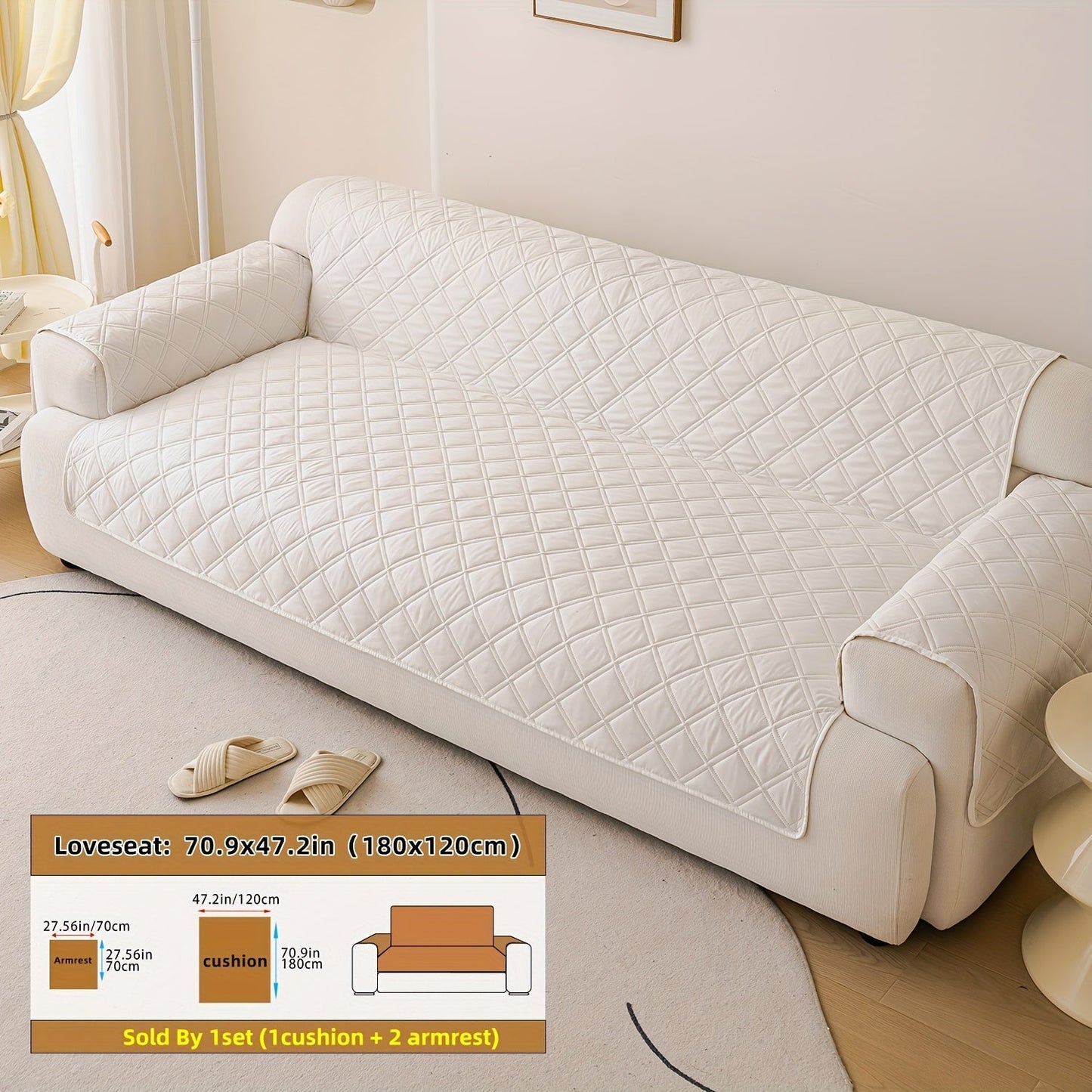 Sofa Cover Three-Piece Soundwave Embossed Set with Sofa Panel, Two Armrest Covers and Backing Mat
