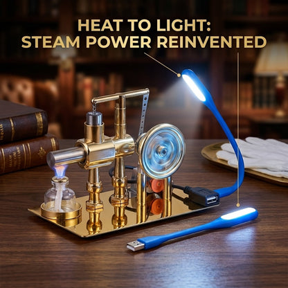 Stirling Engine Generator Kit Single Cylinder Stainless Steel, Real Working Heat Engine Model Generates Electricity