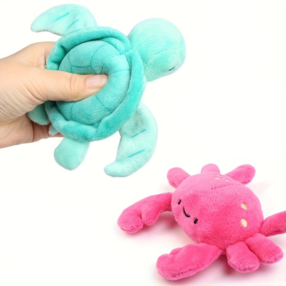 Plush Toy Five-Piece Ocean Creature Set with Mermaid, Sea Animals and Pink Shell Carry Bag