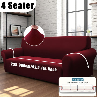 Sofa Cover Solid-Color Fitted Slipcover Options for 1, 2, 3 or 4-Seater Sofas and Separate Pillowcase
