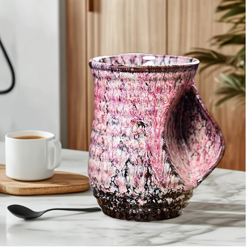 Speckled Hand-Warmer Coffee Mug with Sculpted Side Grip in Blue or Oil-Pink 560ml Options Pictured