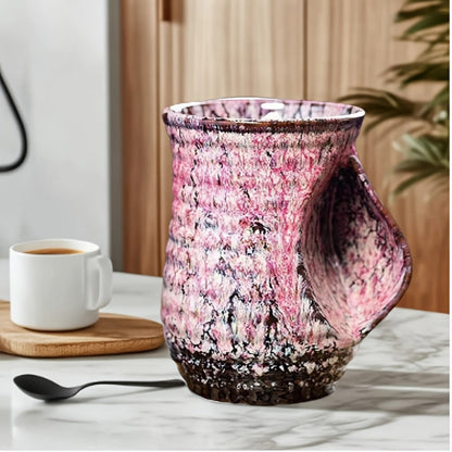Speckled Hand-Warmer Coffee Mug with Sculpted Side Grip in Blue or Oil-Pink 560ml Options Pictured