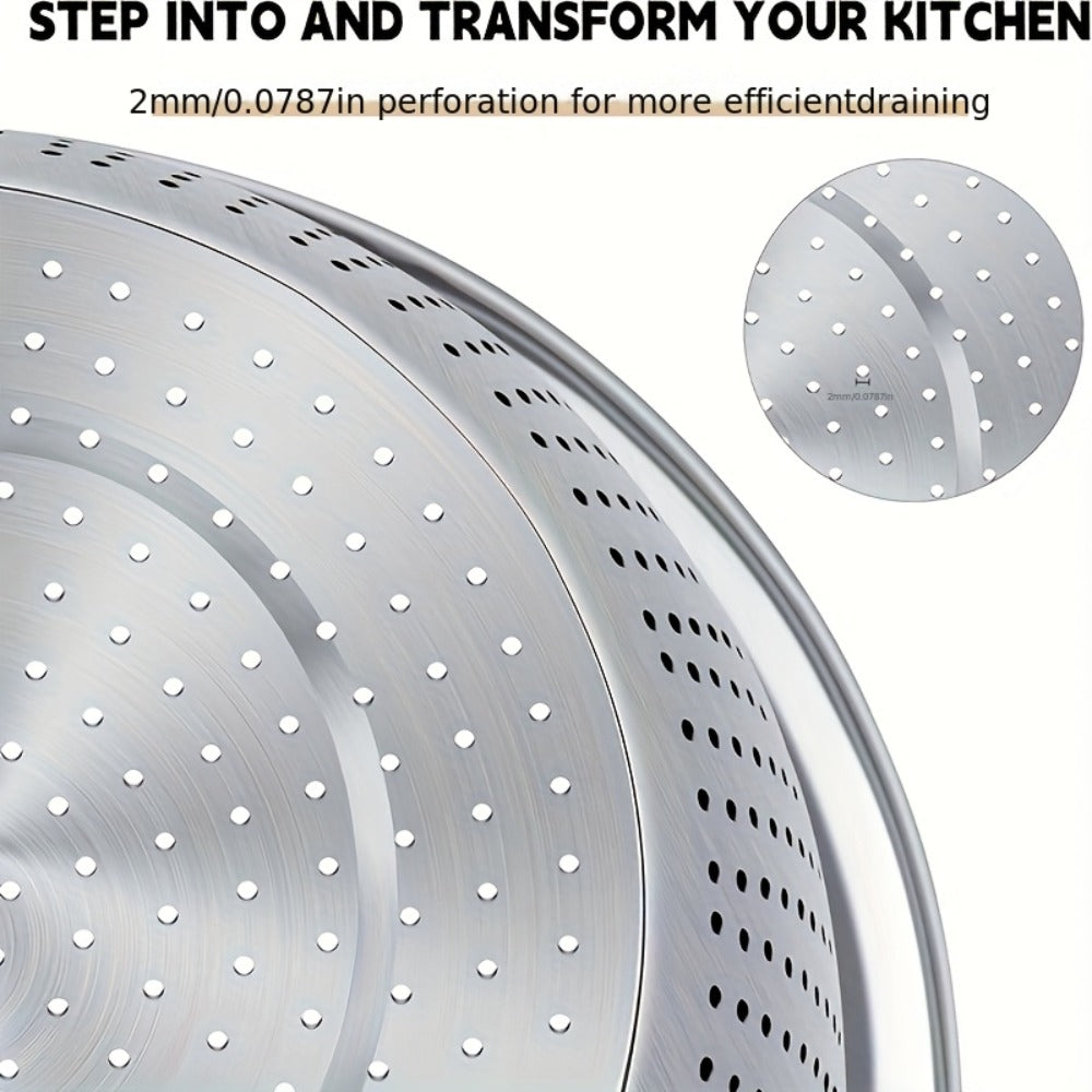 Stainless Steel Colander with Mixing Bowl Set 304 Food Grade Strainer Bowl for Washing for Home Cooking, Dining and Outdoor Meals