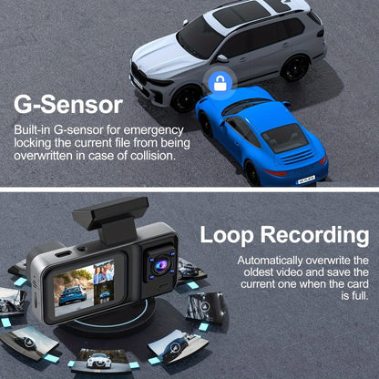 Three-Channel Dash Camera Kit with Front, Cabin and Rear Cameras plus Pictured 64 GB Card Pictured