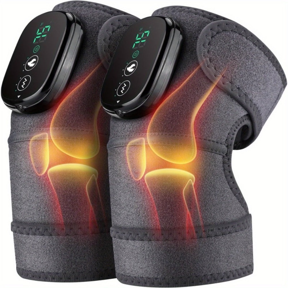 Heating Knee Massager 3-in-1 Wireless Vibrating Knee Brace - Electric Heating Pad with Vibration Massage for Knee
