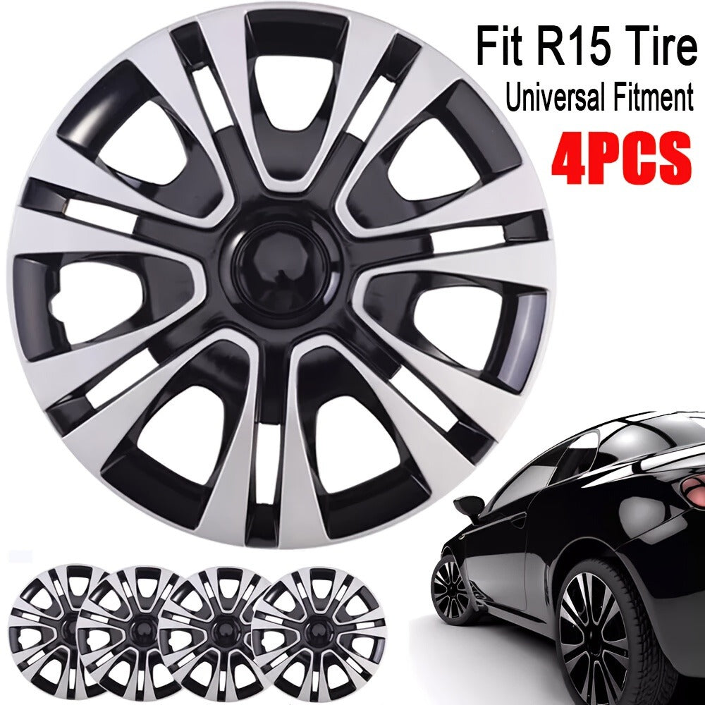 Hubcaps 4pcs Set – 15 Inch & 16 Inch Full Cover Wheel Hub Covers, Snap-On Easy Install, Universal Fit Steel Wheels for Sedan, SUV