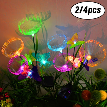 Solar Garden Light Fiber Optic Jellyfish Stakes 4-Pack with 7-Color LEDs and IP65 Rating for Outdoor Garden Decor