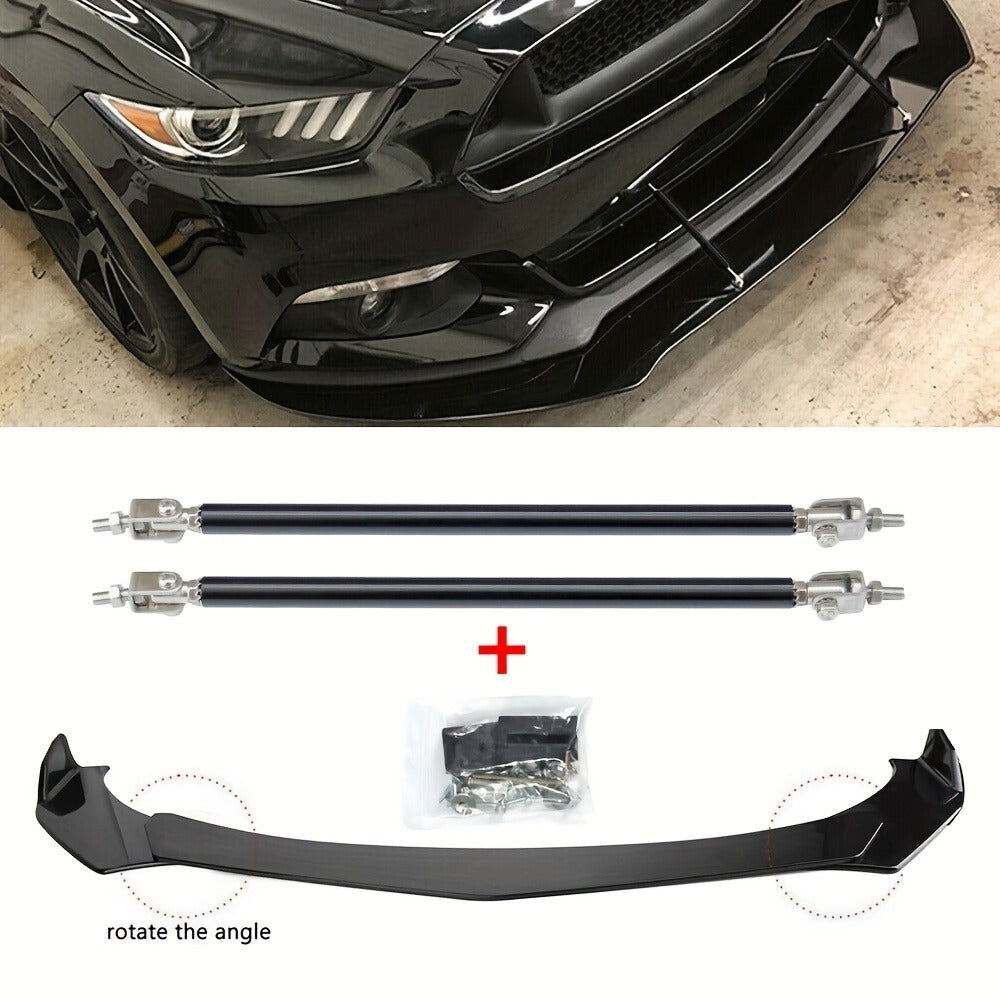 Front Bumper Lip Splitter Spoiler Kit with Strut Rods – Fits Ford Mustang 2000-2021, Dodge Challenger SRT Hellcat