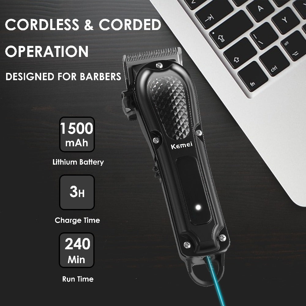 Professional Cordless Hair Cutting Shears, Kemei KM-1071 USB Rechargeable Electric Hair Scissors for Barbers