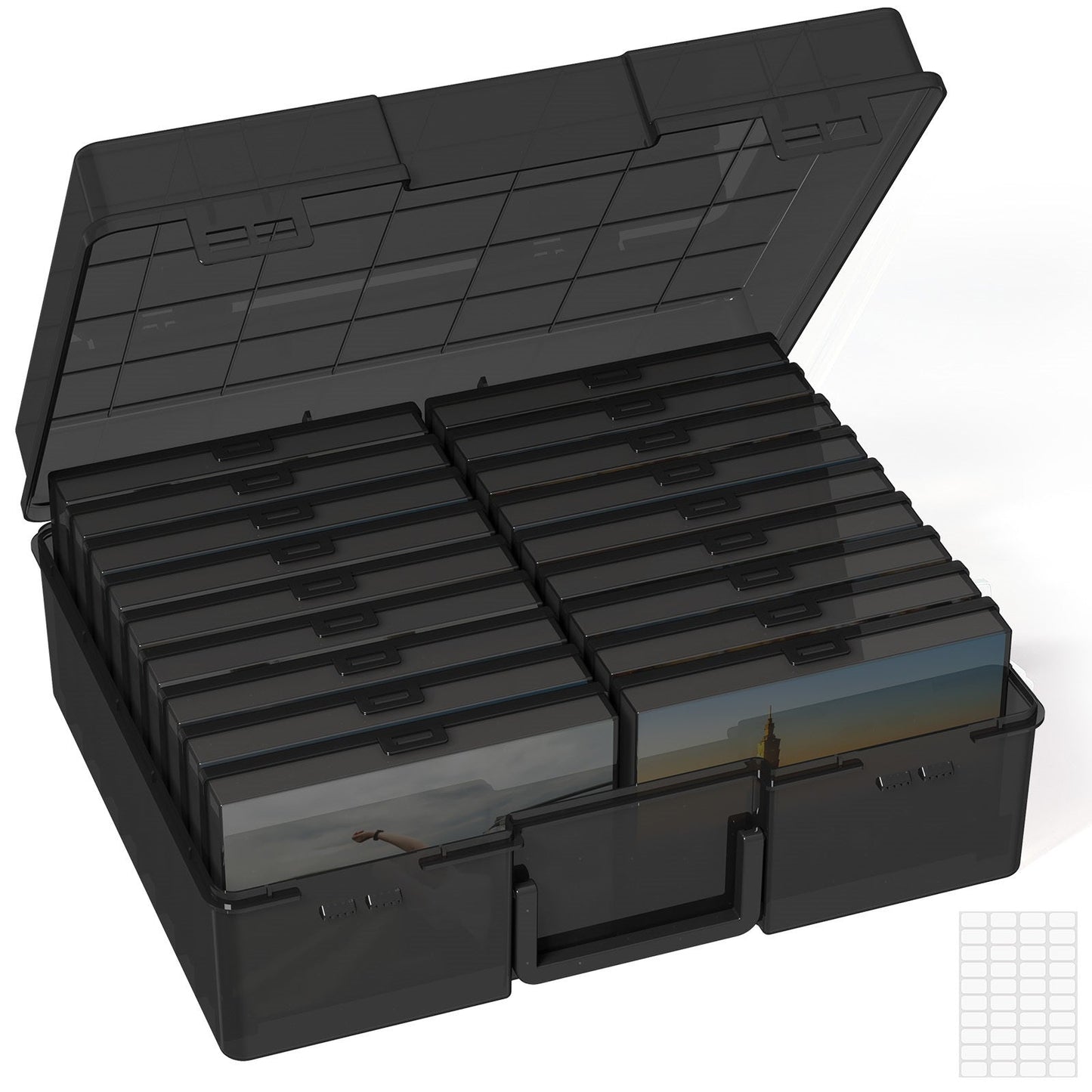 4x6 Photo Storage Box with 14 Inner Photo Keeper Cases Holds 1400 Photos Clear Plastic Photo Organizer with Lids Label Stickers BPA-Free