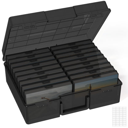 4x6 Photo Storage Box with 14 Inner Photo Keeper Cases Holds 1400 Photos Clear Plastic Photo Organizer with Lids Label Stickers BPA-Free
