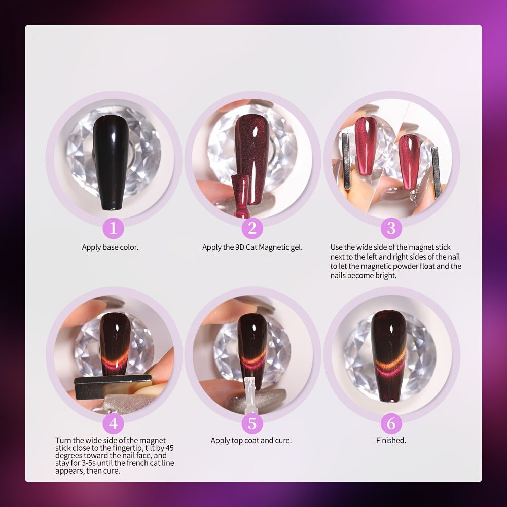 Gel Nail Polish 8-Piece Aurora Magnetic Cat-Eye Set with Black-Crystal Glitter and 3D Light-Shifting Finish for UV/LED Cure