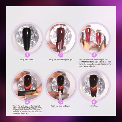 Gel Nail Polish 8-Piece Aurora Magnetic Cat-Eye Set with Black-Crystal Glitter and 3D Light-Shifting Finish for UV/LED Cure