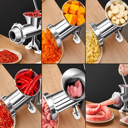 Manual Meat Grinder Hand Crank - Stainless Steel Mincer & Sausage Maker for Home Kitchen for Home Cooking, Dining and Outdoor Meals