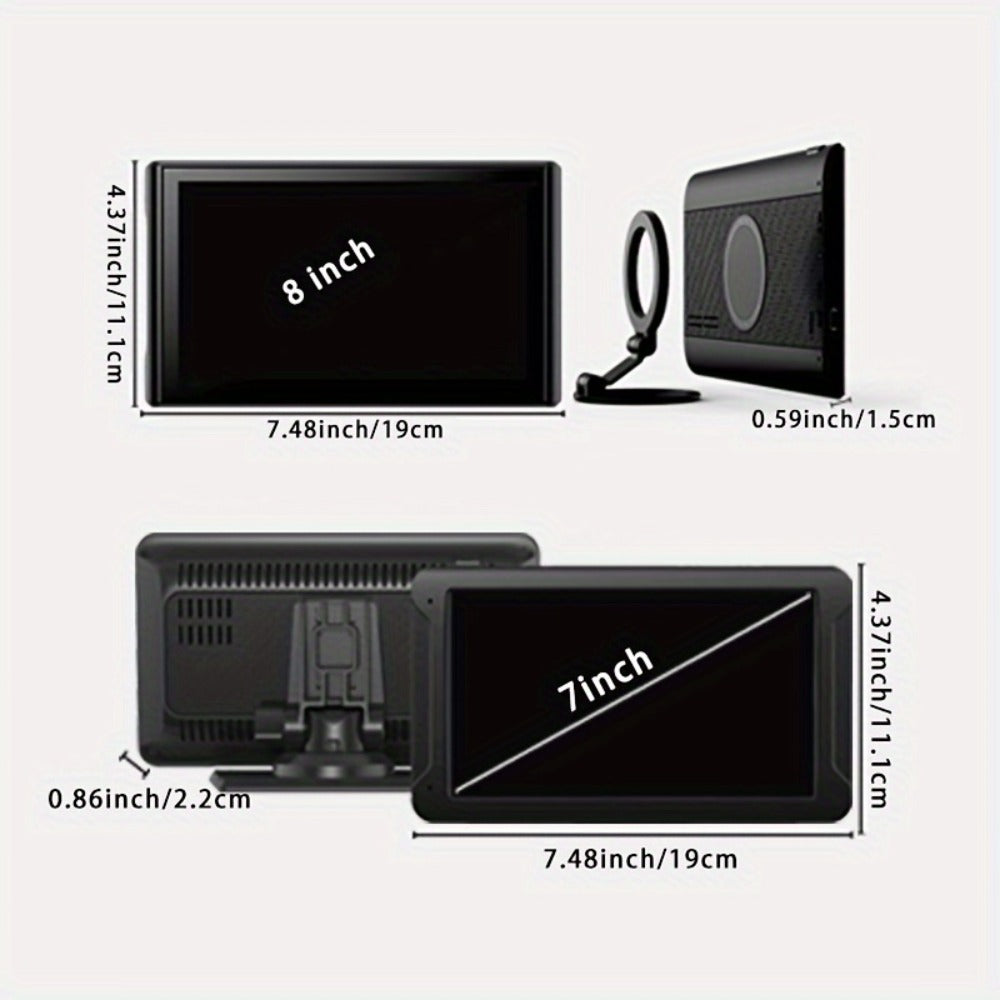 Portable Car GPS Navigation 8" – Wireless CarPlay & Android Auto, HD Touchscreen, Magnetic Mount, Mirror Link, FM Radio, AUX/USB/TF