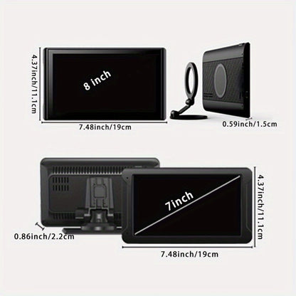 Portable Car GPS Navigation 8" – Wireless CarPlay & Android Auto, HD Touchscreen, Magnetic Mount, Mirror Link, FM Radio, AUX/USB/TF
