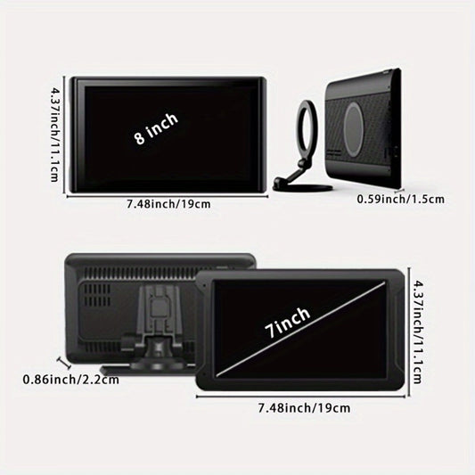 Portable Car GPS Navigation 8" – Wireless CarPlay & Android Auto, HD Touchscreen, Magnetic Mount, Mirror Link, FM Radio, AUX/USB/TF
