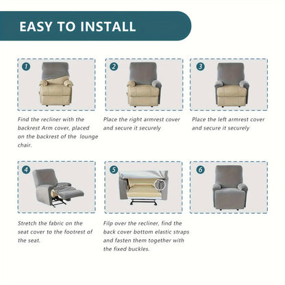 Recliner Chair Cover Slipcover 4-Piece Set – Leaf Jacquard Stretch Furniture Protector with Storage Pocket