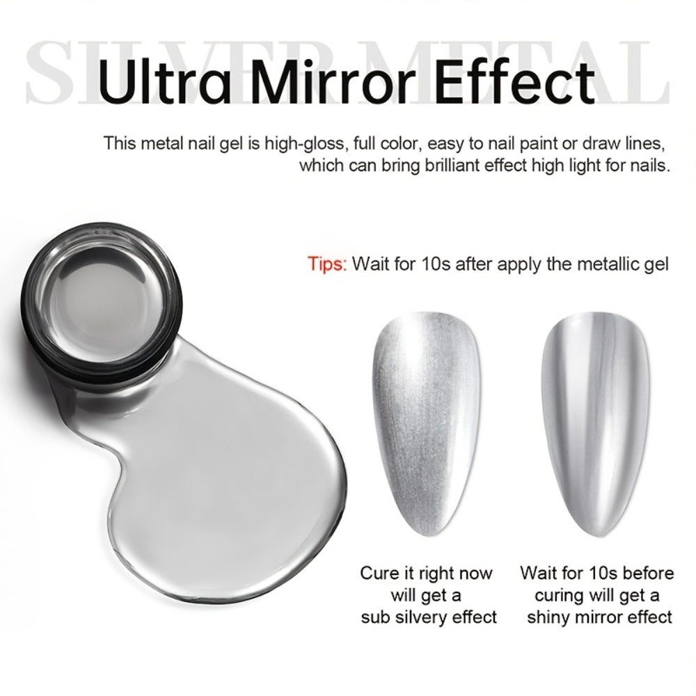 Chrome Mirror Nail Art Liner Gel Set 2pcs Gold & Silver – 3D Metallic Mirror Effect Soak-Off Painting Gel