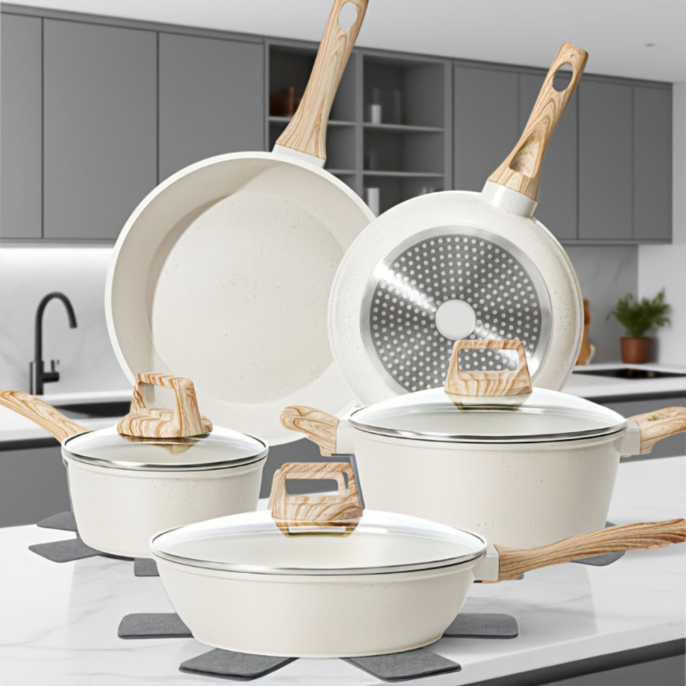 Pots and Pans Set 12-Piece Non-Stick Kitchen Cookware – Complete Cooking Set with Frying Pan | Durable Even-Heating Non-Stick Coating |