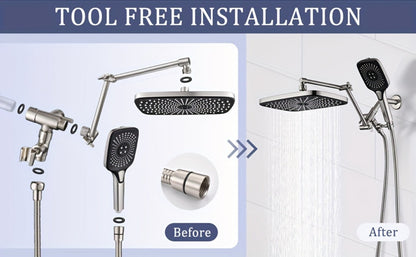 Rain Shower Head with Handheld Combo 12 Inch High Pressure Rainfall Showerhead Set, 4-Function Spray