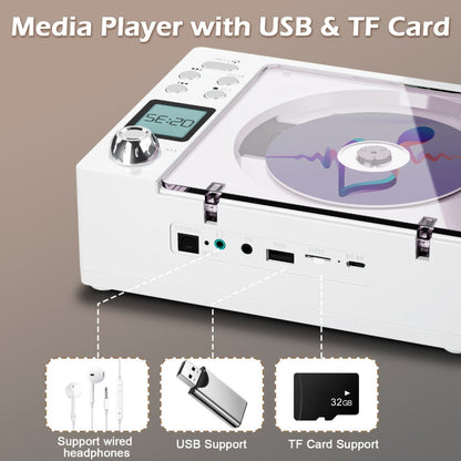 CD Player with Bluetooth Receiver FM Radio Dual Stereo Speakers, USB Player AUX Input Type-C Charging LED Display Remote Control