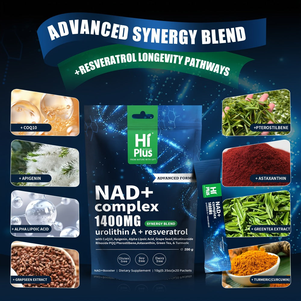 NAD+ 1400mg Liposomal Sachets with Nicotinamide Riboside, PQQ & Trans-Resveratrol, Cellular Energy