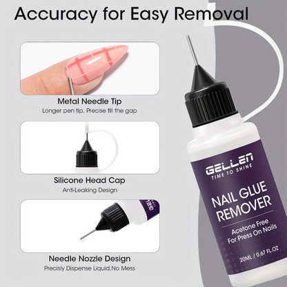 Nail Glue Remover 20ml Precision Needle Applicator Acetone Free – Fast Acting No-Mess Formula for Press On Nails Gel X Nail Tips Fake Nails