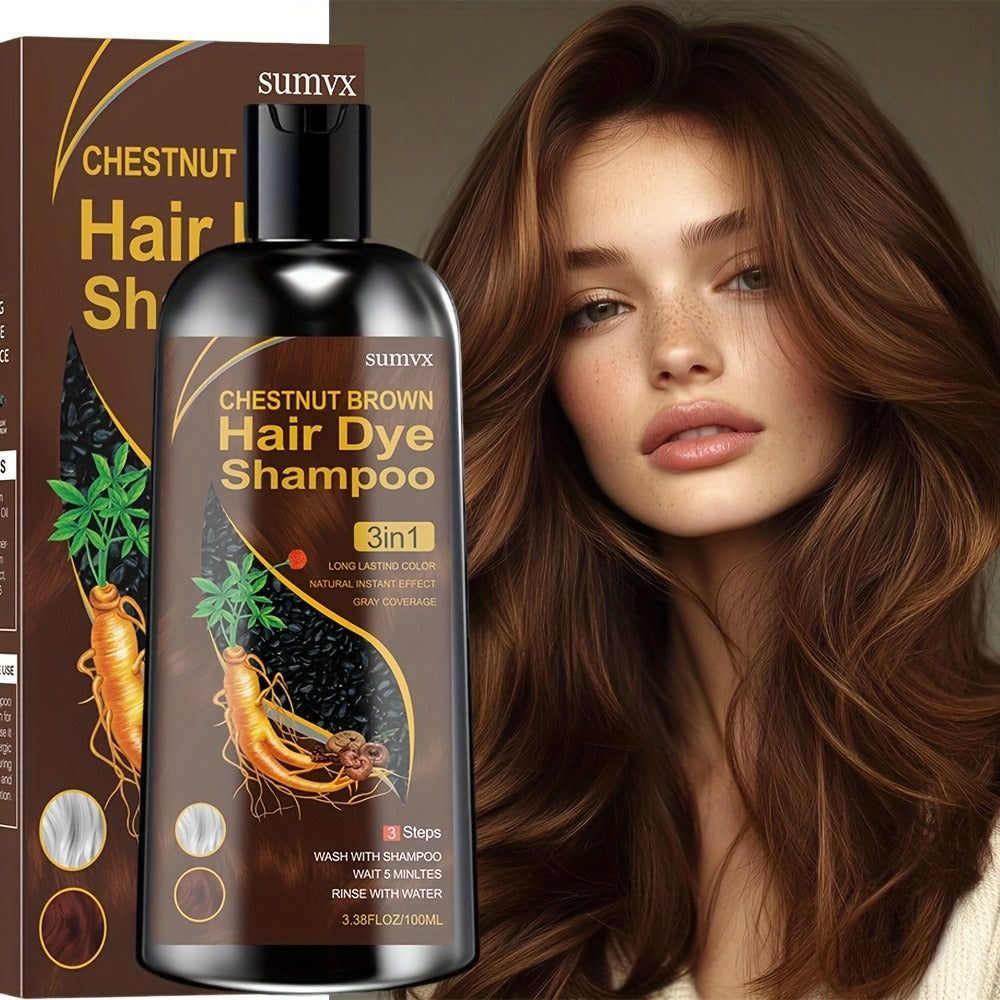 Hair Dye Shampoo, SUMVX 100ml 3-in-1 Bottle with Brown, Chestnut Brown and Black Shade Options