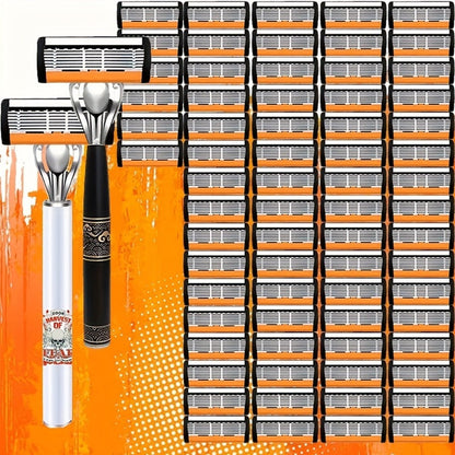 Men's Safety Razor Set 72 Blades 2 Non-Slip Handles Progressive Classic Style Painless Shaving Kit – Close Shave Replacement Blade Razor