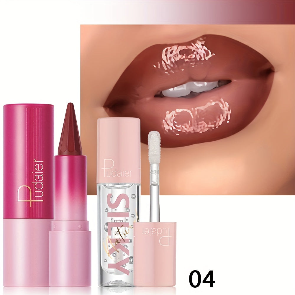 Lip Oil Lip Liner Duo 2-in-1 Precision Tip – Glossy Nourishing Hydrating Long-Lasting Silky Smooth Lip Color Pencil for Women Daily Glam