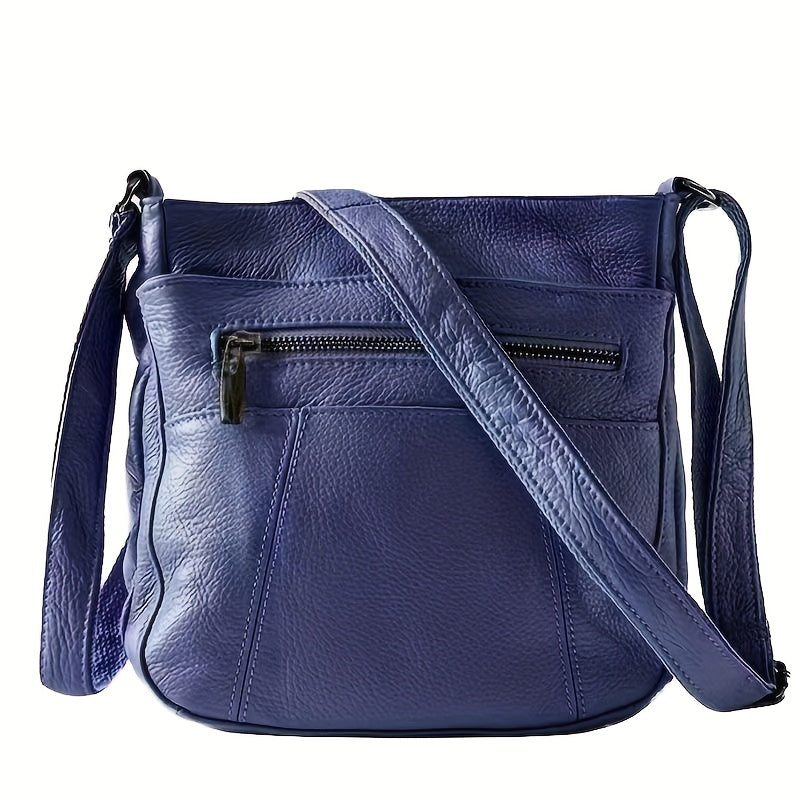 Genuine Leather Messenger Bag for Men Women Anti-Theft Zipper Multi-Pocket Shoulder Crossbody Bag Laptop Organizer Spacious Handbag Purse