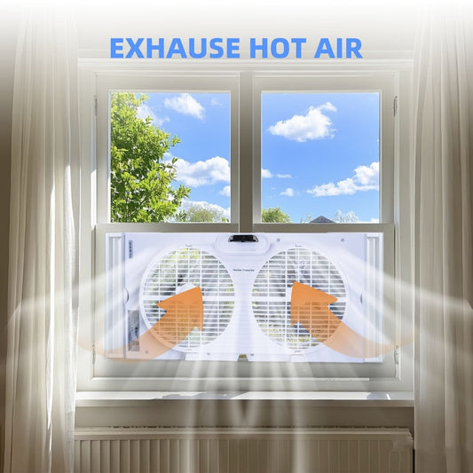 Window Fan 9 Inch Twin Expandable Dual Fan, 3-Speed with Remote Control or Manual Control for Home Cooking, Dining and Outdoor Meals