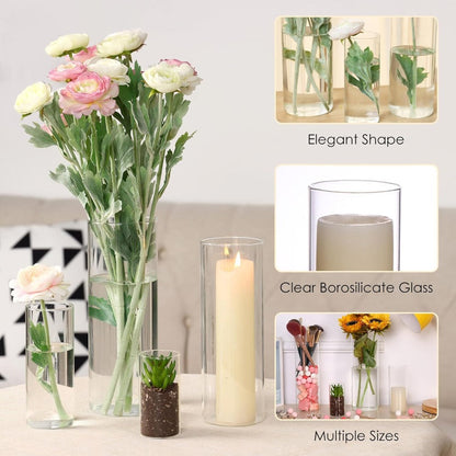 Clear Glass Cylinder Vases Set of 16, 4 6 8 10 Inch Tall Glass Vases for Centerpieces, Floating Candle Holders