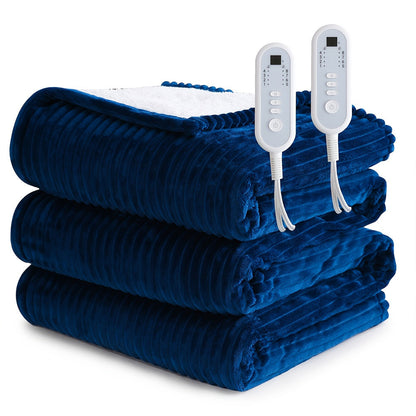Electric Blanket with Temperature Control and Timer, Extra Large Flannel Heated Blanket, 8 Levels Auto-Off
