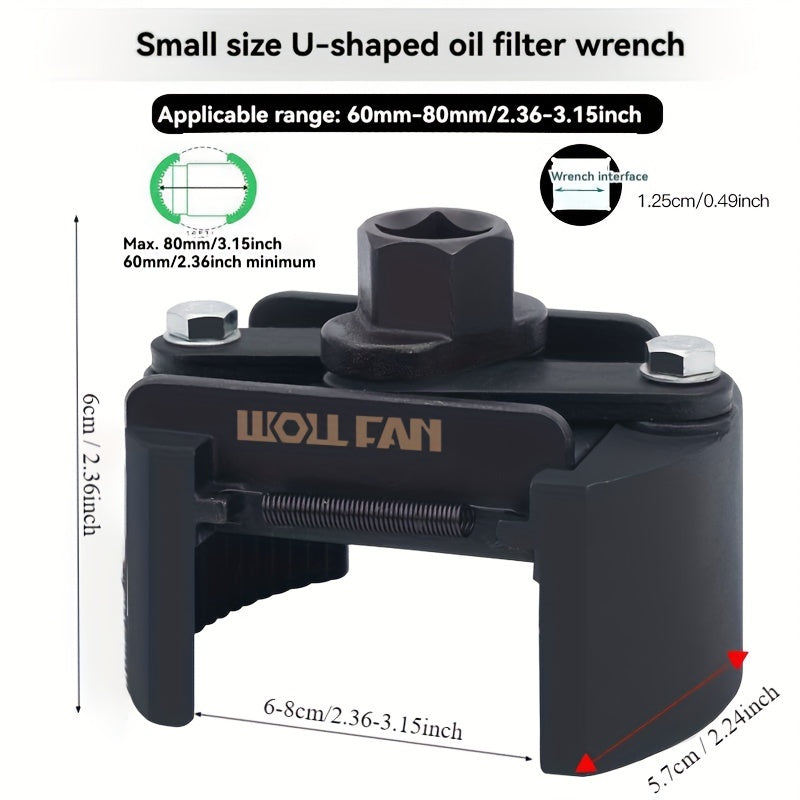 Adjustable Oil Filter Wrench 2-Jaw Reversible – Universal U-Shaped Multi-Function Stainless Steel with Hex Socket & Adjustment Knob