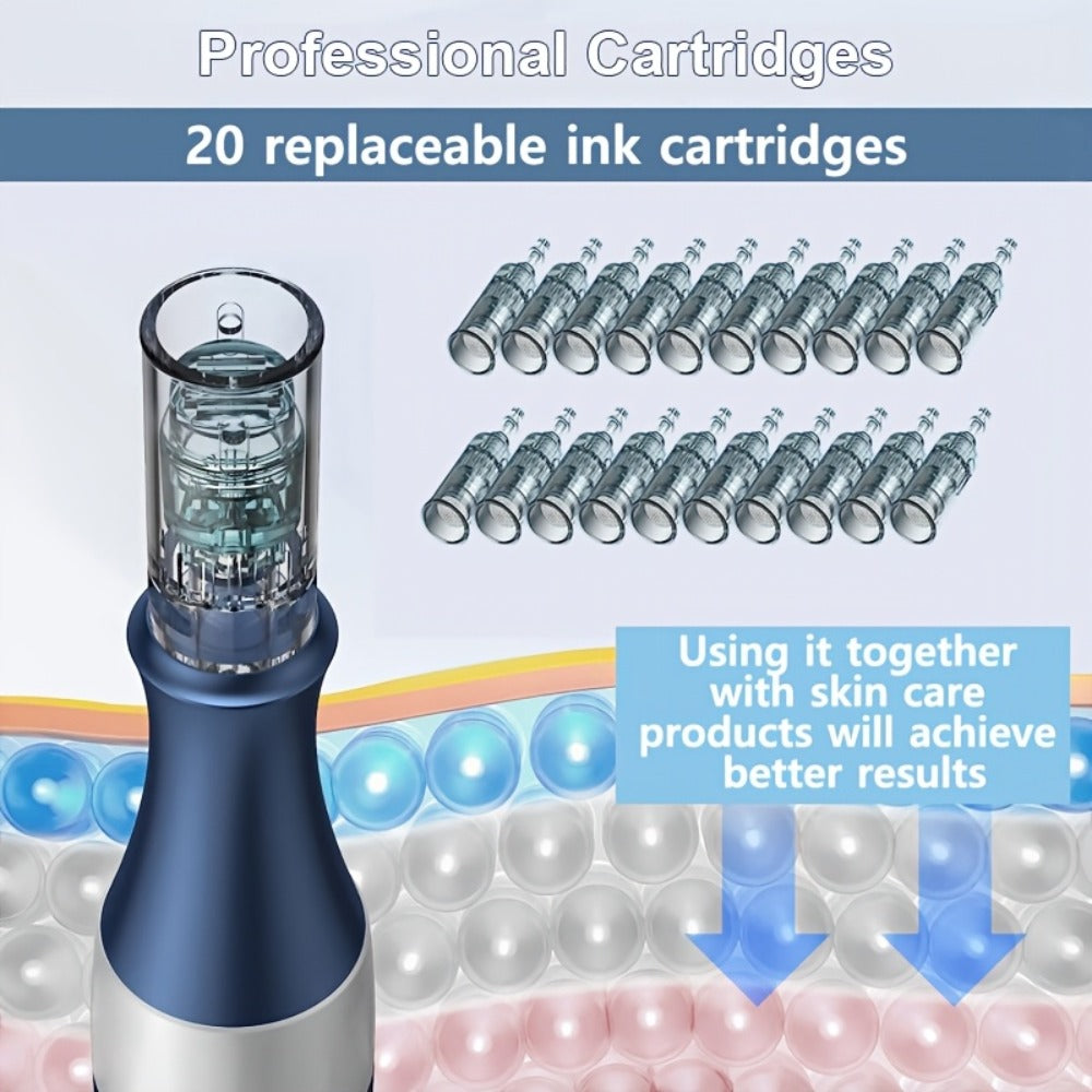 Electric Derma Pen Microneedling Device, Professional 6-Speed Wireless Adjustable Dermapen with 20pcs Replacement Cartridges