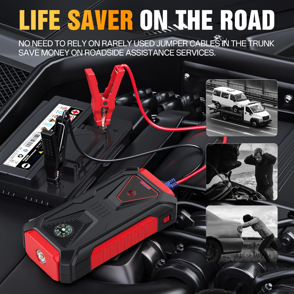 TM26 Jump Starter with 74Wh Checkout Label, Red-and-Black Case, Clamp Leads and Digital Display
