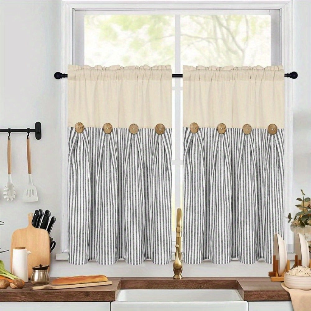 Semi Sheer Curtains Bohemian Linen Cotton Patchwork Grommet Top Window Drapes for Bedroom Living Room Kitchen Bathroom Cafe
