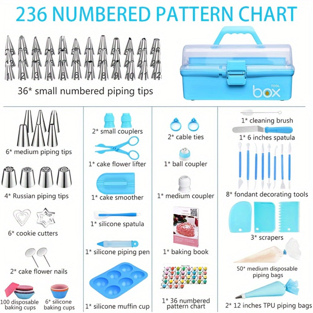 386 Pcs Cake Decorating Baking Set with Piping Nozzles & Frosting Tips, Complete Beginner Baking Tool Kit with Floral Nozzles