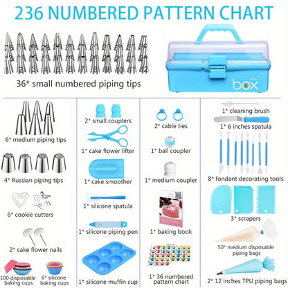 386 Pcs Cake Decorating Baking Set with Piping Nozzles & Frosting Tips, Complete Beginner Baking Tool Kit with Floral Nozzles