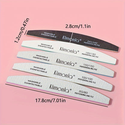 Nail File Set Professional Half Moon Rolled Sanding Strips 5 & 10 Pcs – Gray Sanding Bands for Shaping Buffing Smoothing Natural Acrylic Gel
