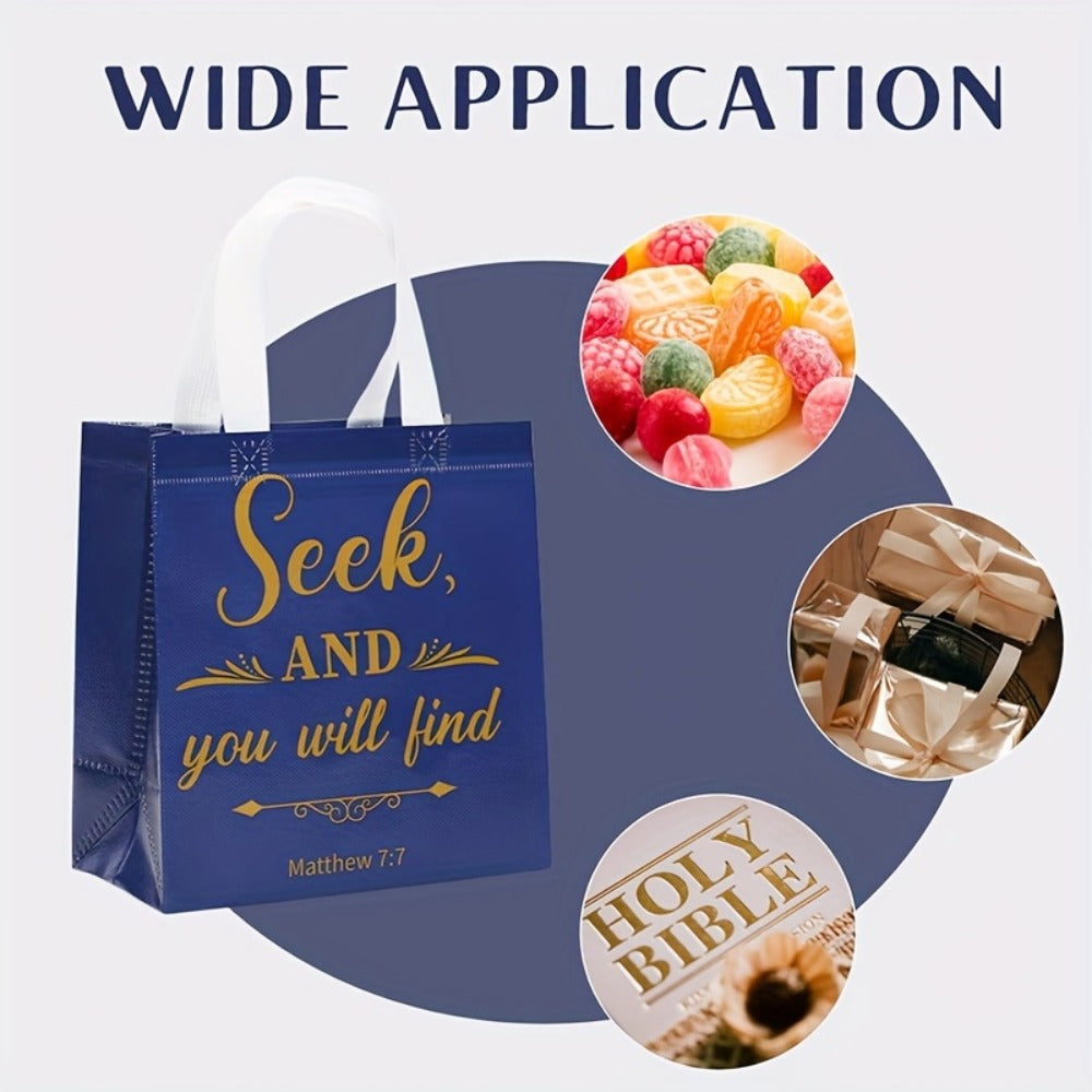 Gift Bag Set Bible Verse Print, 32 or 64 Non-Woven Bags in Eight Colors with White Handles and 9.06 x 8.66 x 4.33 Inch Size
