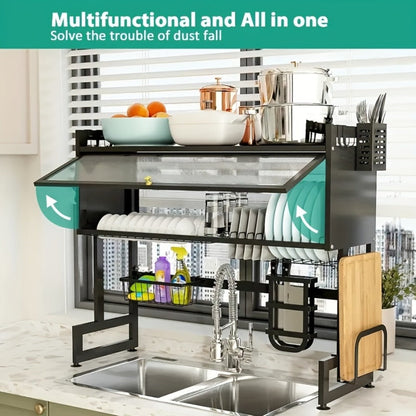 Dish Drying Rack Multi-Layer Kitchen Countertop Organizer – Dust-Free Drainer for Plates Bowls Utensils
