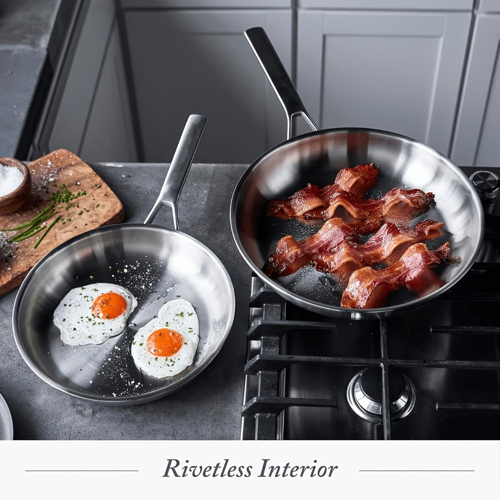 304 Stainless Steel Frying Pan 11 Inch Triply Base, Handle Even Heat Distribution for Home Cooking, Dining and Outdoor Meals