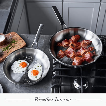 304 Stainless Steel Frying Pan 11 Inch Triply Base, Handle Even Heat Distribution for Home Cooking, Dining and Outdoor Meals