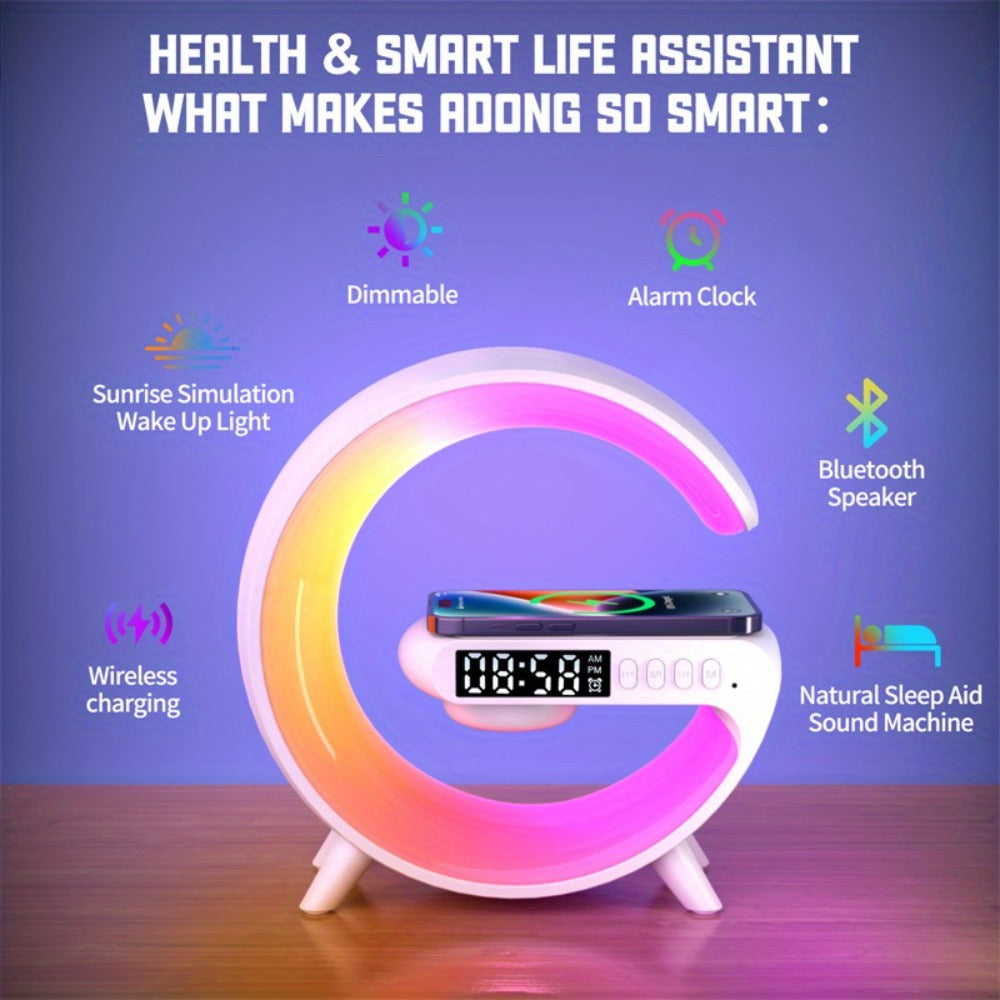 Wireless Speaker Sunrise Alarm Clock with RGB Rhythm Night Light and Fast Wireless Charging in Black or White